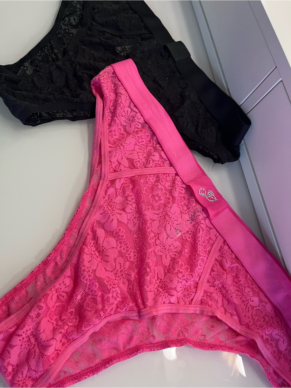 PINK Victoria's Secret Lace Bikini Briefs in Hot Pink & Black